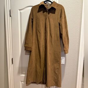 NWT brown corduroy midi button down shirt dress with pockets